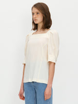 Square neck puff blouse - Cream (6699405344886)
