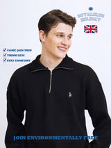 ハーフジップアップニットスウェットシャツ/HALF ZIP UP KNIT SWEATSHIRTS BLACK