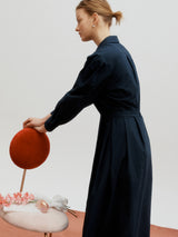 Pintuck cotton dress - Navy (6682205651062)