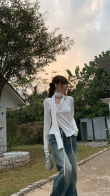 ティーザーマフラーアンカット長袖Tシャツ
