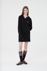スモールチェリーショットニットフーディー／SMALL CHERRY SHORT KNIT HOODIE [BLACK]