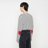 [UNISEX] Elbow Heart Smile Striped Long-Sleeved (6697589014646)