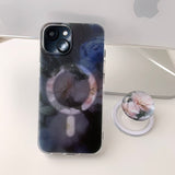 ブルー - レインフラワーマグセーフスマホケース　ビーズトックセット