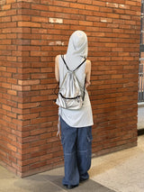 スクエアサイドストリングロングフードノースリーブシャツ / square side string long hooded sleeveless shirt