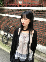 モリガールコルセットパンチングフリルレーススリーブレス