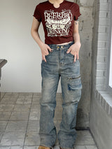 y2kヴィンテージデニムジッパーハイウエストパンツ / y2k vintage denim zipper high-waist pants