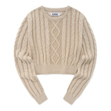 スモールチェリーツートンケーブルクロップニット／SMALL CHERRY TWO-TONE CABLE CROP KNIT [LIGHT BEIGE]
