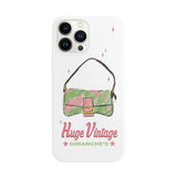 フェイクファーバッグアイフォンケース/GREEN & PINK FAKE FUR BAG CASE (WHITE)