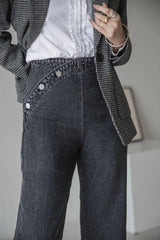 ボタンドストレートデニムジーンズ / BUTTONED STRAIGHT BLACK GRAY DENIM JEAN [6879]
