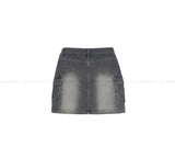 Gray cargo denim mini skirt