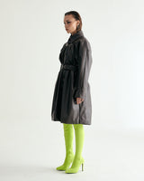 W.BELTED LEATHER SHIRRING COAT - DARK BROWN (6636057952374)