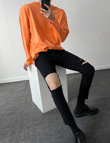 Extended Sleeve Loose Fit Crew Neck T-Shirt (6693672779894)