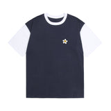 フラワードット刺繡 配色Tシャツ/Flower dot embroidery color combination short sleeve tee