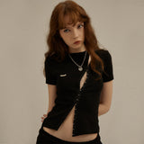 フックアイスリットタイトTシャツ/[LSD Runway]Hook-Eye Slit Tight T-Shirt