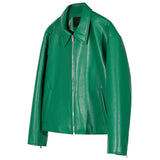SINGLE LEATHER JACKET GREEN