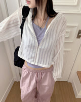 Solu See-Through Cropped Hoodie Cardigan Zip-Up