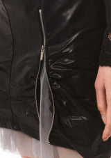 zipper leather shirring sk - black