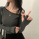 [Slim fit!/Fleece-lined+Warmer] ザムーンストライプリボンワンオフウォーマーTシャツ