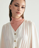 V-NECK CREASE SHIRRING ONEPIECE - IVORY (6635995725942)