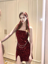 クイーンスパンコールチェーンドレス/720. Queen spangle chain dress (2color)
