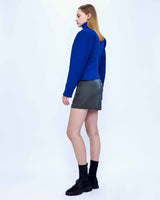 サテンドレープスリットミニスカート/Satin Draped Slit Mini Skirt _ Dark Grey
