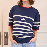 Dolphin stripe half sleeve knit