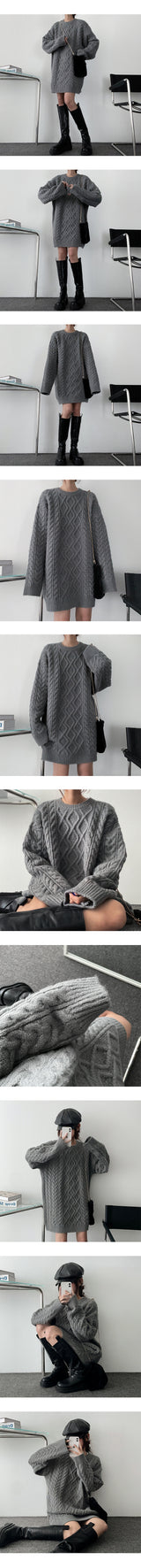 Merne Thick Fisher Twisted Knit Dress