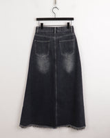 マーブルボタンポケットAラインロングデニムスカート/Muffled button pocket A-line long denim skirt