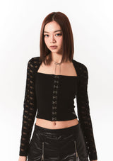 lace bolero hook top - black