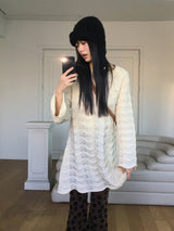 [MADE] Flute Ribbon Strap Punching Wave Knit Dress