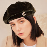 VA Square Stud Octagon Velvet Beret / Khaki