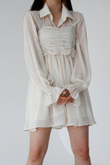 ダスティーシースルーラッフルシャツ / Dusty See-through Ruffle Shirt (3color)
