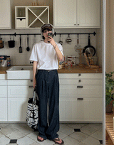 コールドリネンワイドデニムパンツ (2 color)
