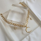 Moon and Star Bold Chain Choker - Gold