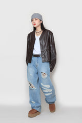 クロップレザーカーディガン / Crop leather cardigan