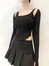 775. Sugar check black pleats mini sk (2color)