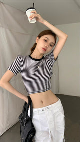 striped backless short sleeve top