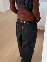 Nade Buckle Point Cotton Long Wide Pants