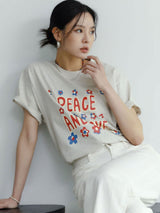 Peace and love short sleeve T-shirts heather ivory (6594389508214)