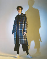 OVERSIZE WOOL CHECK ROBE COAT (Charcoal) / オーバーサイズウールチェックローブコート