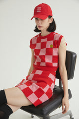 CHECKERBOARD KNIT MINI SKIRT RED (6608602169462)