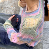 Kerner V-neck rainbow gradation punching long-sleeve knitwear