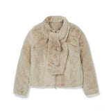 Fluffy Bow tie Fur Jacket [BEIGE] (6618907934838)