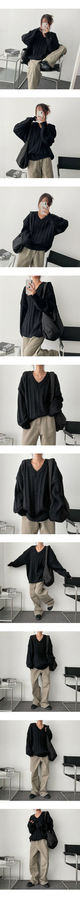 Litdum Soft Super Boxy Twisted V-neck Knitwear