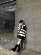 Off-shoulder Oversized Fit Stripe Knitwear