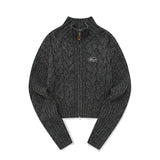 UNI LOGO WAPPEN CABLE COLLAR KNIT ZIP UP [CHARCOAL]