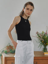 RIBBED HALTER NECK SLEEVELESS BLACK