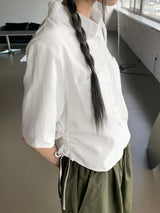 シャーリングストリング コットンクロップ 半袖シャツ /Gretel Shirring String Cotton Crop Short-Sleeve Shirt