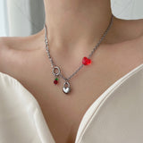 キッチーチェリービーズハートロックハンドメイドネックレス / chi Kitchee Cherry Beads Heart Lock Handmade Necklace