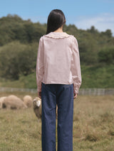 Frill Collar Ruffle-Tuck Blouse (2colors)